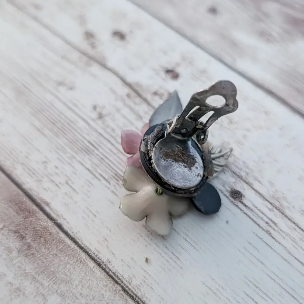 Vintage Clip On Earrings Statement Flower Floral Earrings
